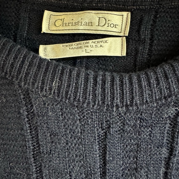 Vintage Christian Dior Chunky Knit Sweater Navy Blue Large - Picture 3 of 3